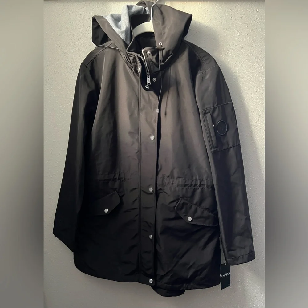 Lauren Ralph Lauren Water Repellent Cotton Blend Anorak in Black Size Large New - Picture 2 of 12